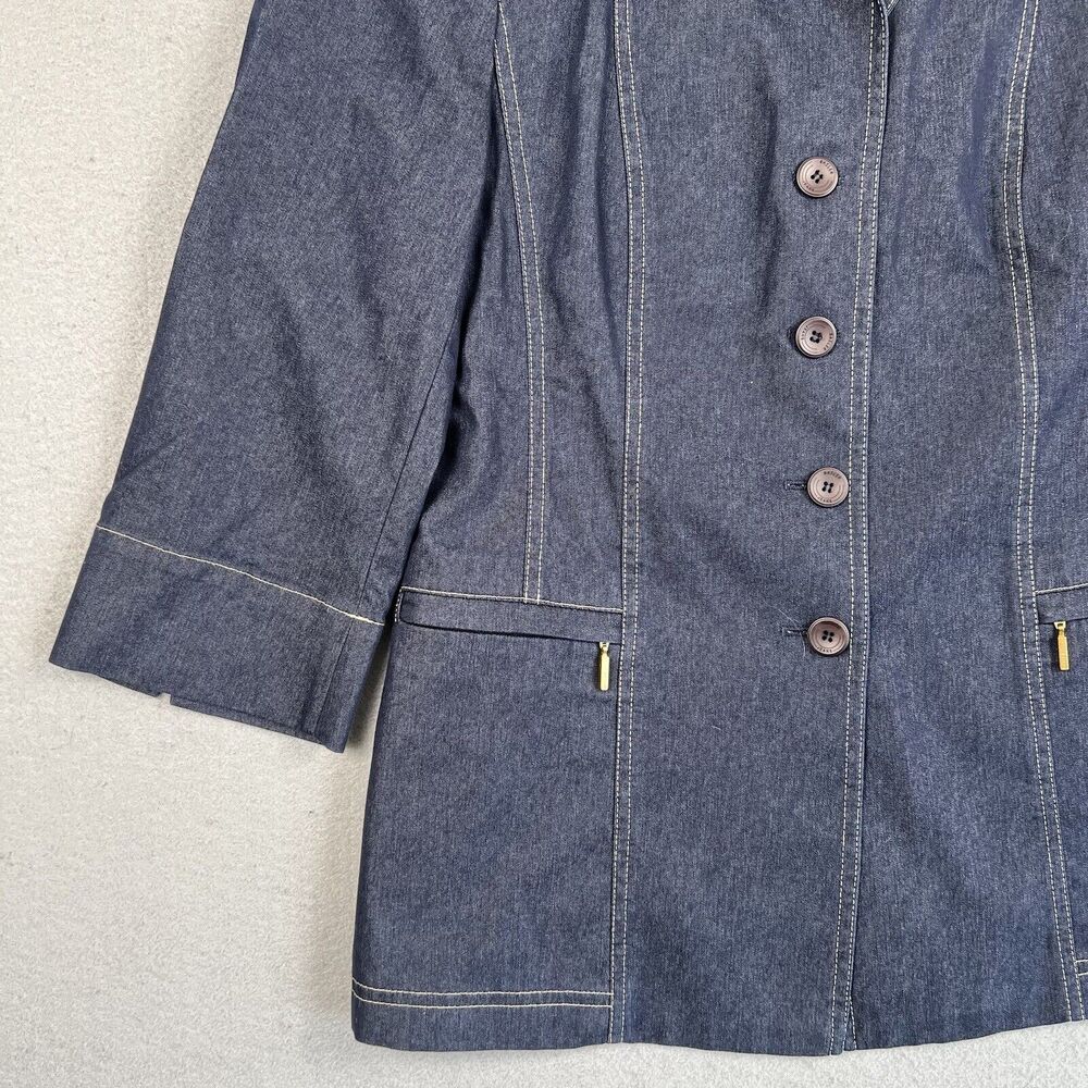 Basler Jeans Jacket Women’s 36 Blue Denim Button Front Long Sleeve Collared Coat - Picture 7 of 16